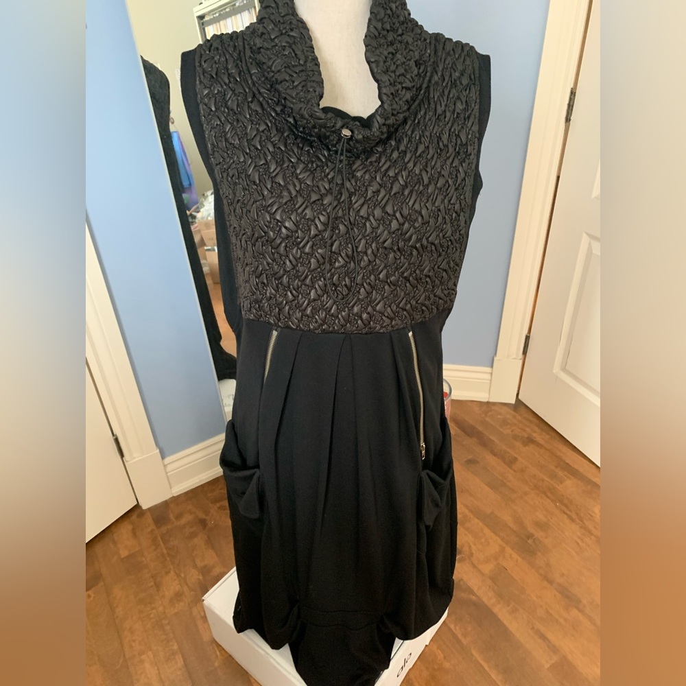 Sleeveless Black Textured Cowl Neck Dress